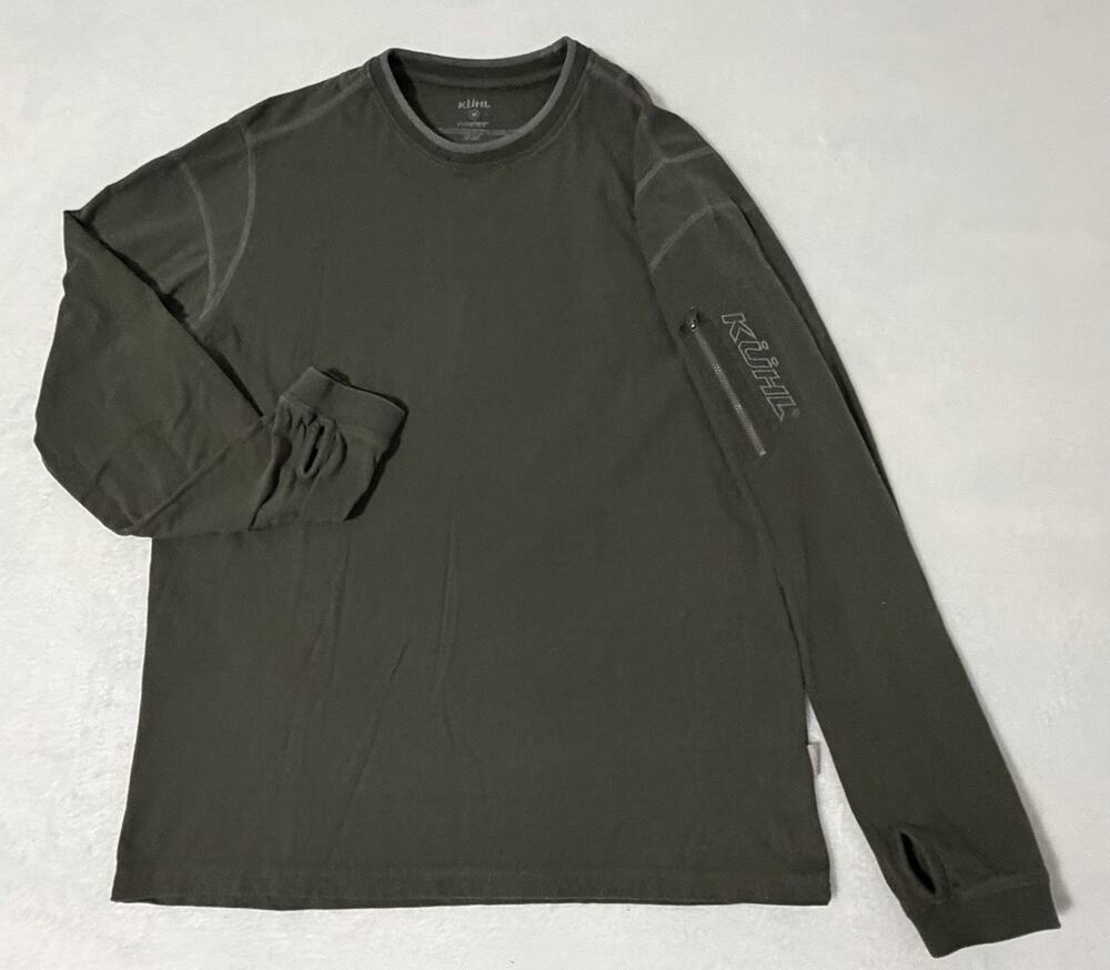 Kuhl Shirt Mens Medium Gray/Green Kommando Wildfibre Long Sleeve Zipper Hiking
